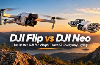 DJI Flip vs DJI Neo (2026) — The Better DJI for Vlogs, Travel & Everyday Flying. AI-generated DronesFuel hero (illustrative product likeness)