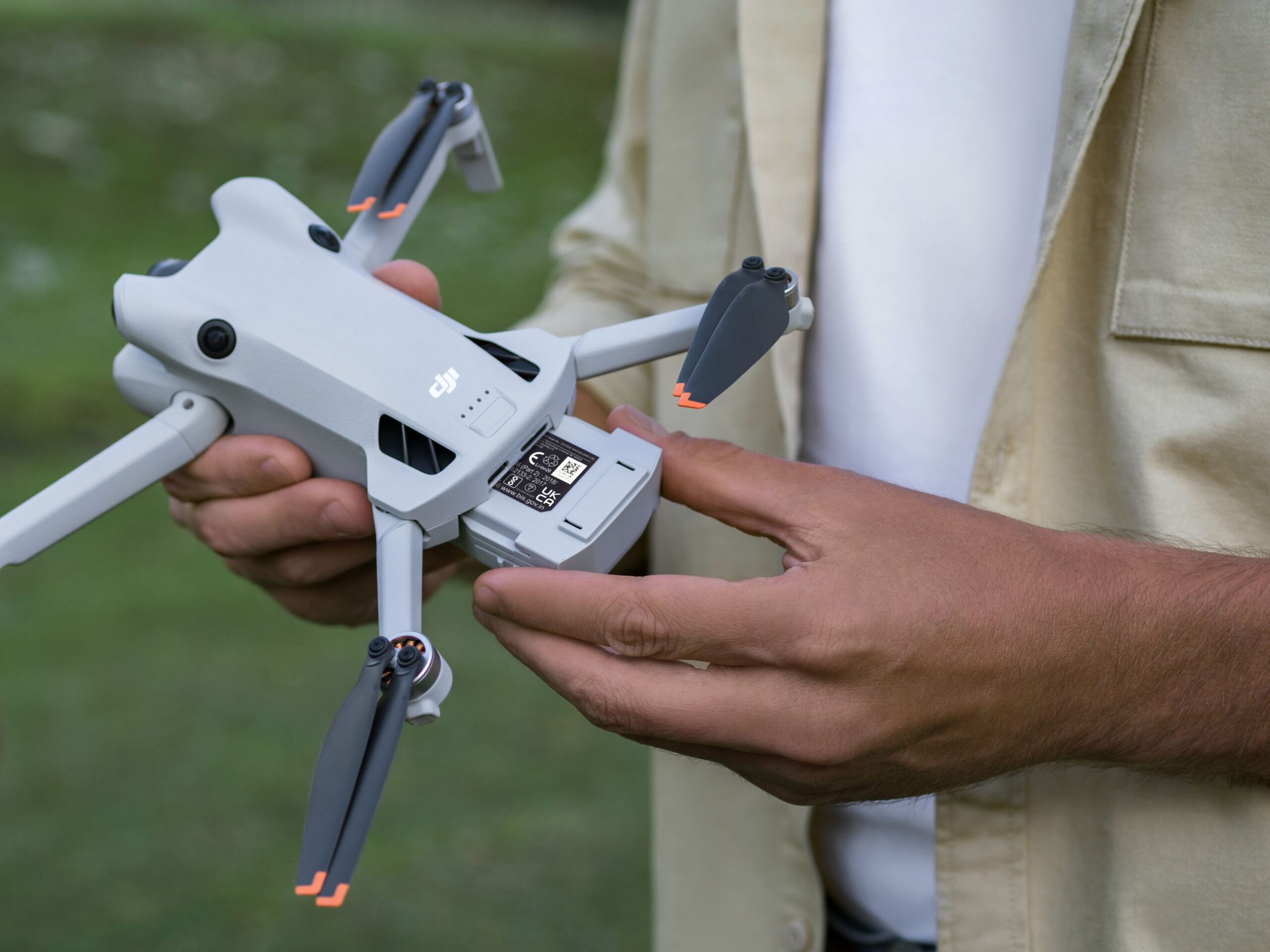 Close view of a DJI Mini 4 Pro battery.